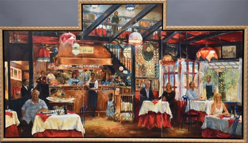 ALEXANDER Late 20th Century Osteria Marguta Oil on canvas. Depicts the interior of Osteria Marguta,