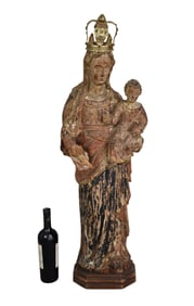 Madonna & Child Religious Wood Sculpture, 17th/18th Century - c. 17th to 18th century. Wood,
