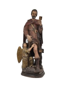 Continental Carved Wood Statue of Saint Roch, c. 19th Century - Continental, French/Italian. Wood,