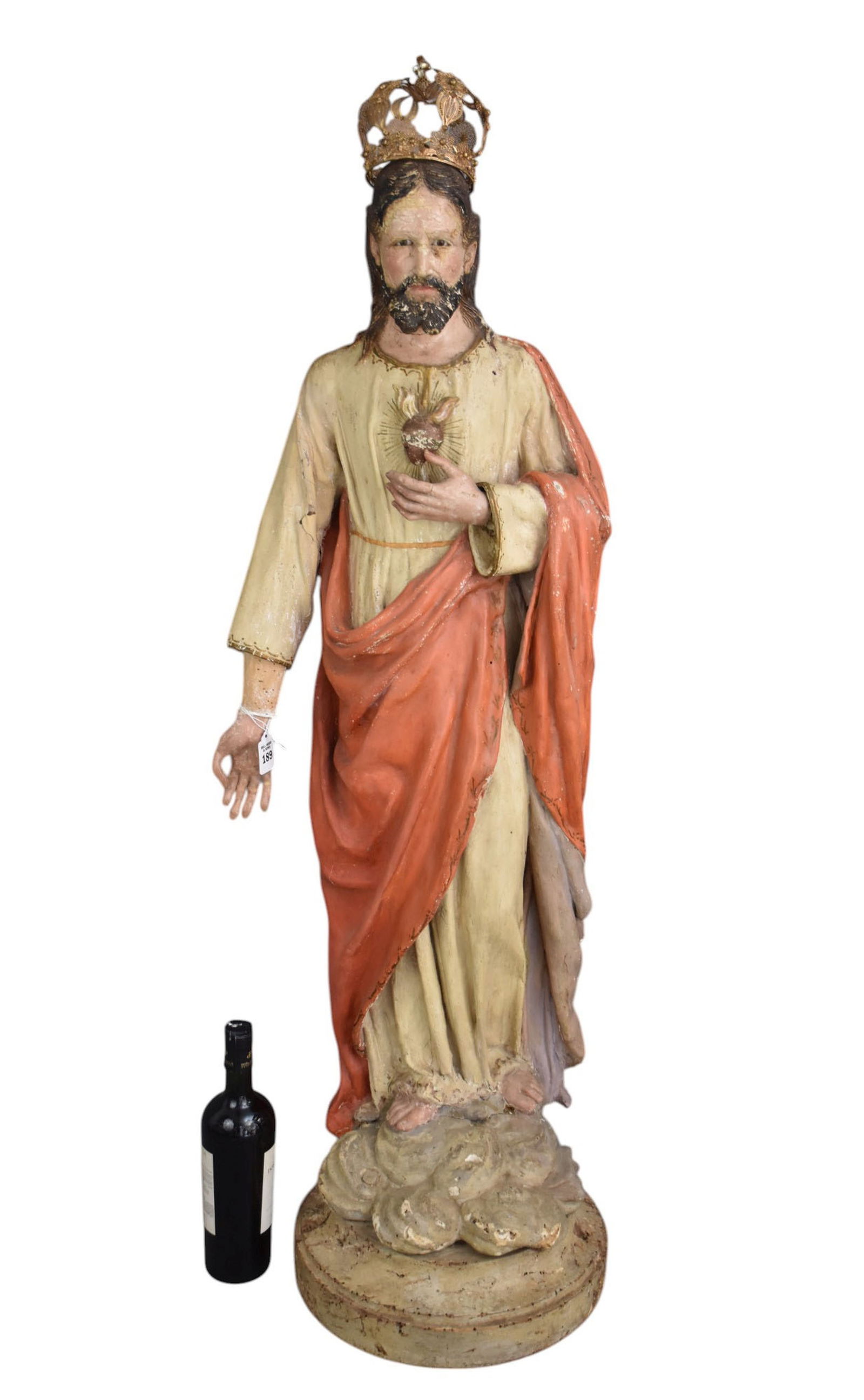 Sacred Heart of Christ Statue, French, 18th/19th C., Papier Mache - France, c. 18th/19th Century. (1 of 10)