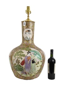 Japanese Enameled Porcelain Vase, Electrified as Lamp - A vintage Japanese porcelain vase with a