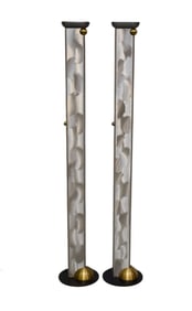Pair Ron Rezek Signed Post-Modern Torchiers - C. Late 20th century. A pair of tall brushed aluminum
