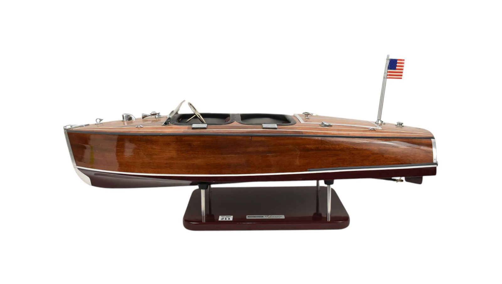 Chris Craft Cobra Boat Model, Label on Stand Pro Boat Classic Runabout, 8"h x 29"L (stains on seats) (1 of 10)