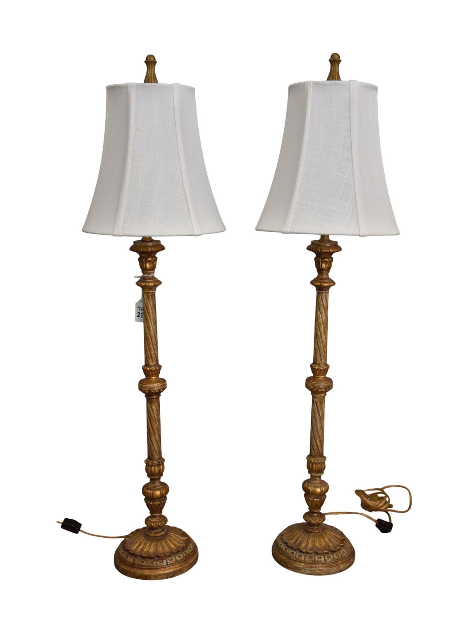 Pair Decorative Gilded Candlestick Form Table Lamps, 34"h (1 of 5)