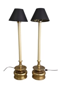 Pair Brass Chapman Buffet/Table Lamps, Original Shades, 34"h