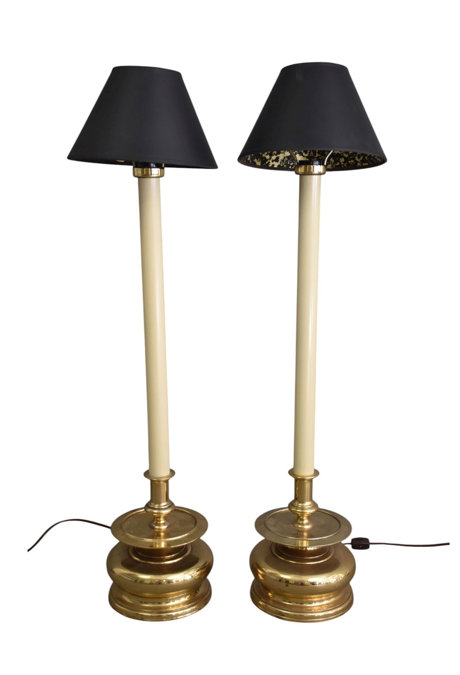 Pair Brass Chapman Buffet/Table Lamps, Original Shades, 34"h (1 of 4)