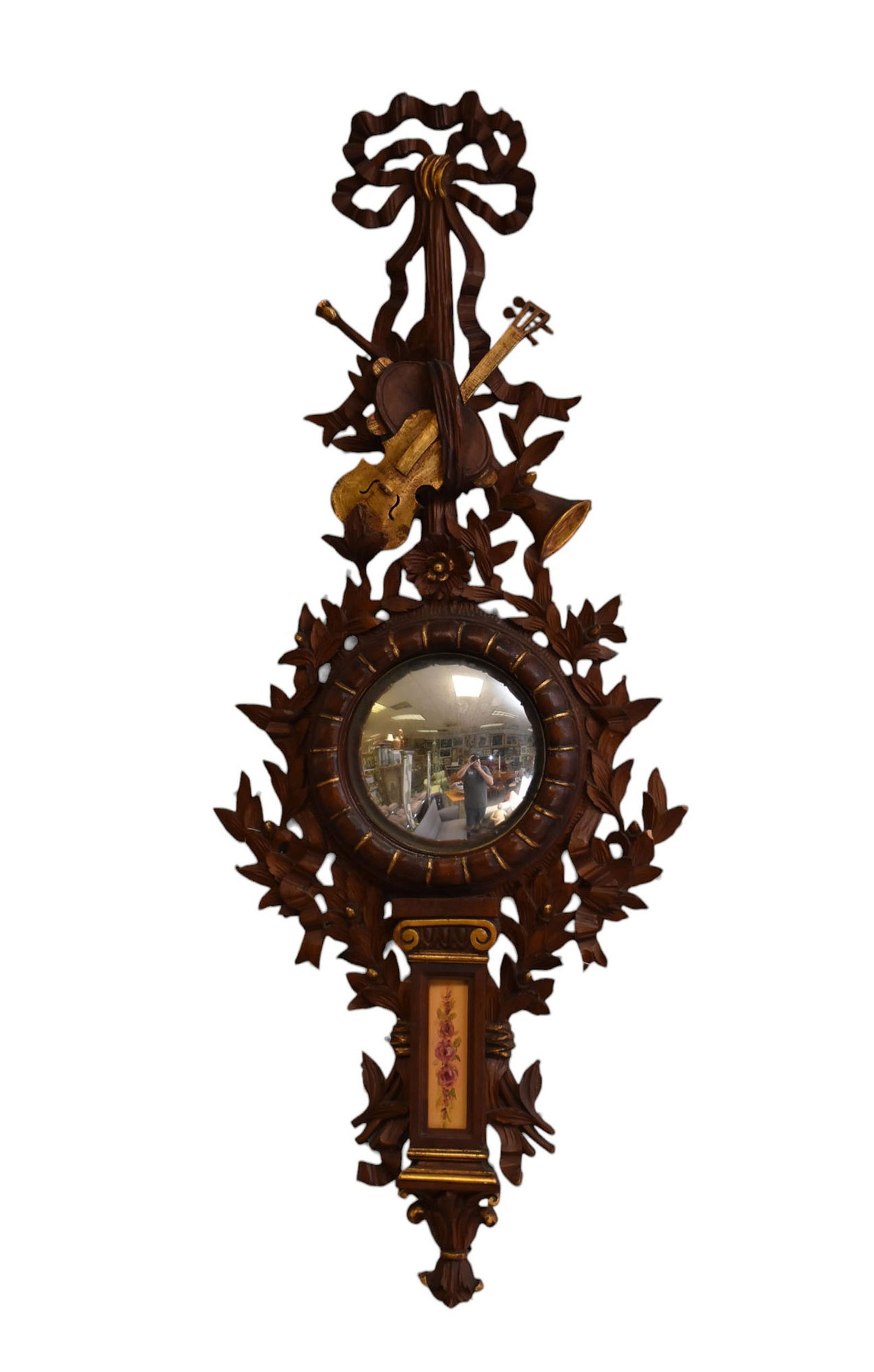 Decorative Carved Wood With Bullseye Mirror in Center, Trophy & Bow Motif, 48"h x 20"w (1 of 4)