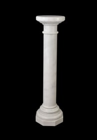 White Carrara Marble Pedestal, Classical Style with Hexagonal & Stepped Base, 43"h x 10 3/4"dia