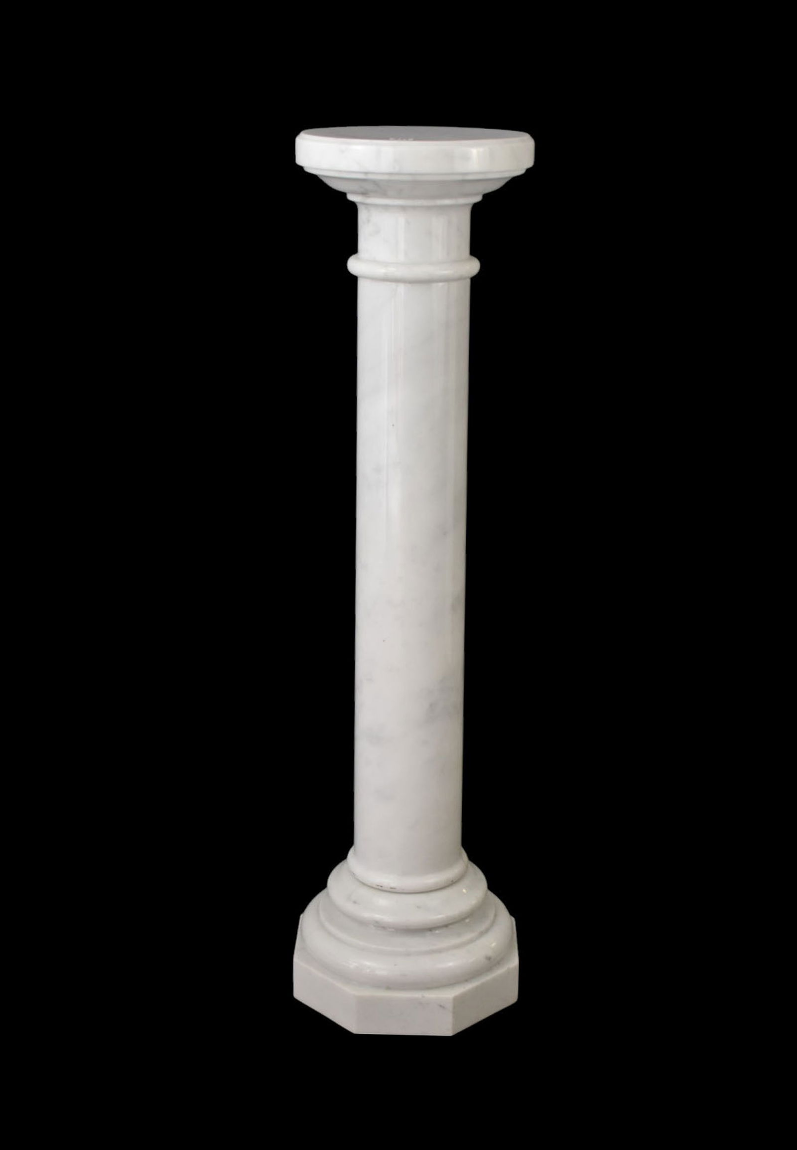 White Carrara Marble Pedestal, Classical Style with Hexagonal & Stepped Base, 43"h x 10 3/4"dia (1 of 9)