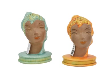 2 Goldshchneider Art Deco Heads, 4 1/4"h