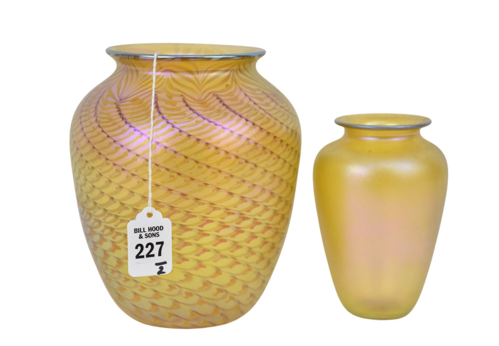 Two Orient & Flume Iridescent Art Glass Vases - Two art glass vases by Orient & Flume, both in gold (1 of 4)