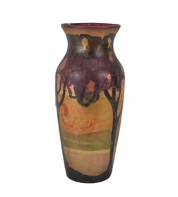 Signed Weller Lasa Iridescent Pottery Vase, C. 1920s - A pottery vase with iridescent landscape