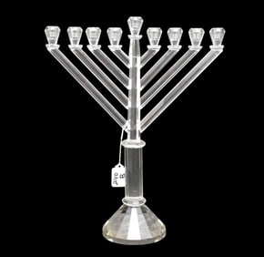 Crystal Glass Menorah, Marked Shannon, 16"h x 12"w
