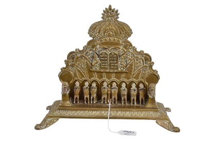 Vintage Brass Menorah Oil Lamp, 11"h x 13"w