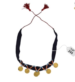 Vintage Necklace with 6 Gold Coins. 5 Austrian Kroner 1901, (2) 1906, 1907 and 1911. 1 Ottoman