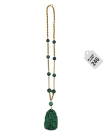14K Yellow Gold Malachite necklace. Wt. 37 grams length 17"
