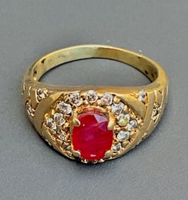 Russian gold Diamond Ruby Ring