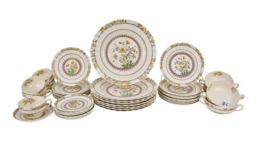 Copeland Spode China Service, Buttercup, 8 Dinner Plates, 8 Dessert/Salad, 3 Cream Soups with 8