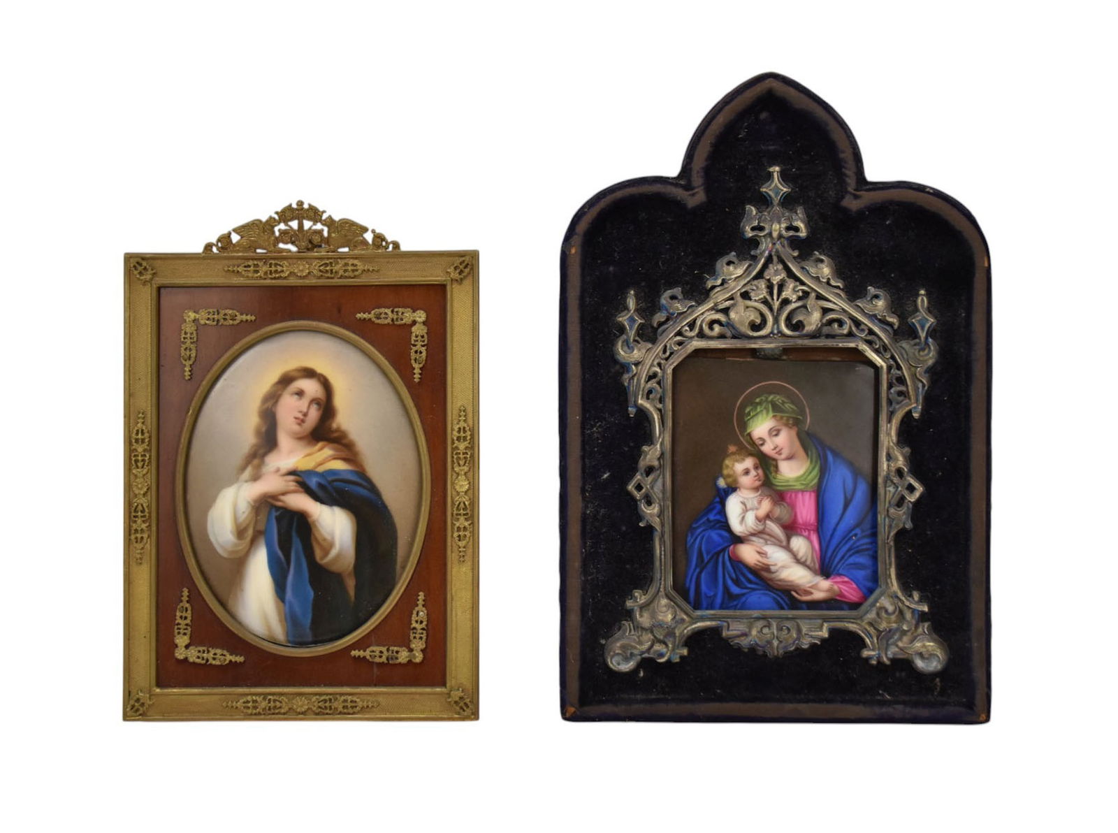 Two Framed Porcelain Plaques of The Madonna, Royal Vienna - Two Religious hand-painted porcelain (1 of 6)