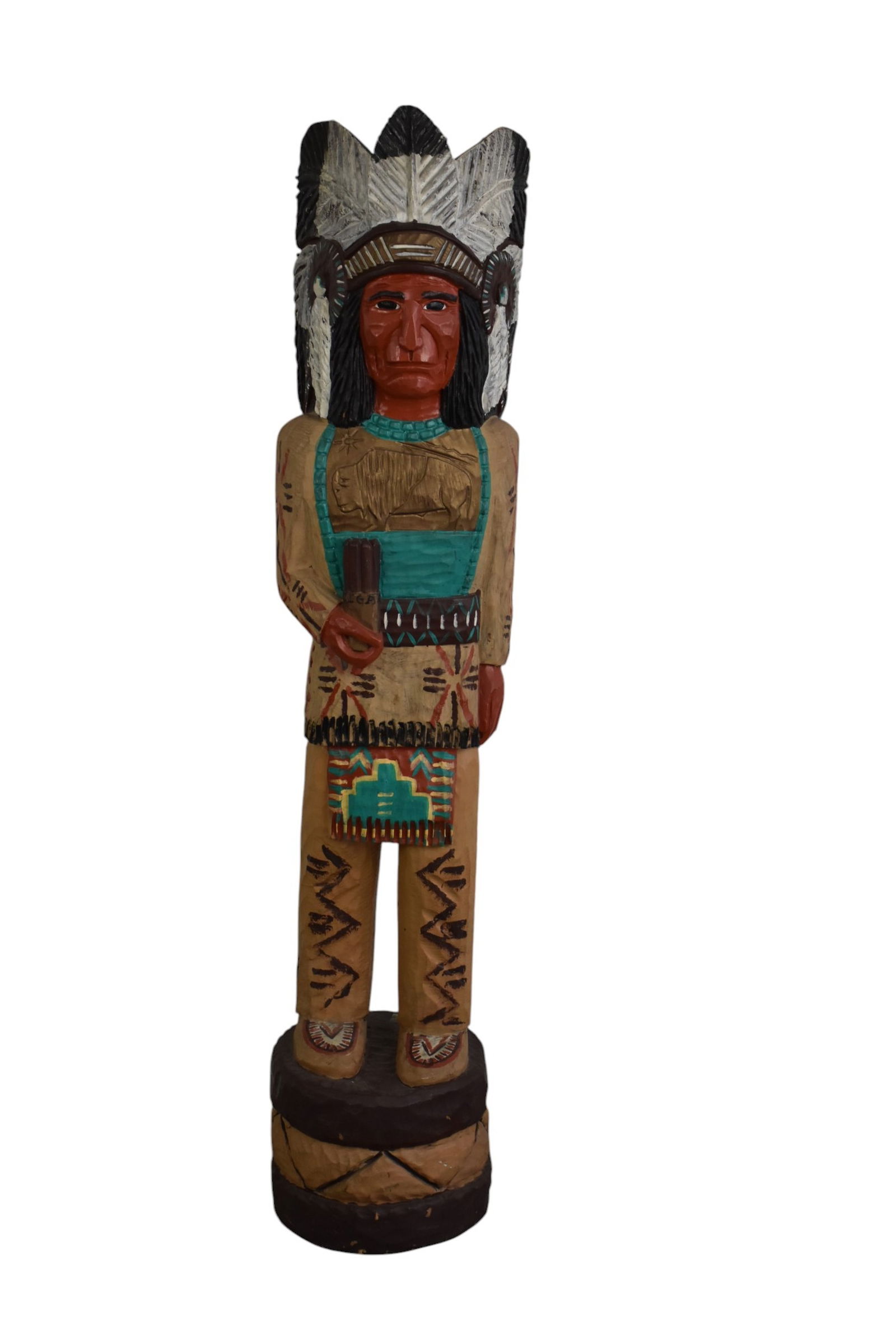 Frank Gallagher Polychrome Wood "Cigar Store" Indian Chief - C. 20th century. A carved and painted (1 of 8)