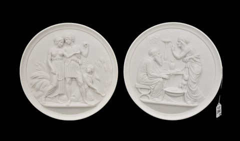 Two 'Four Seasons' Thorvaldsen Bisque Plaques, 19th Century - Danish. C. 19th century. Two bisque