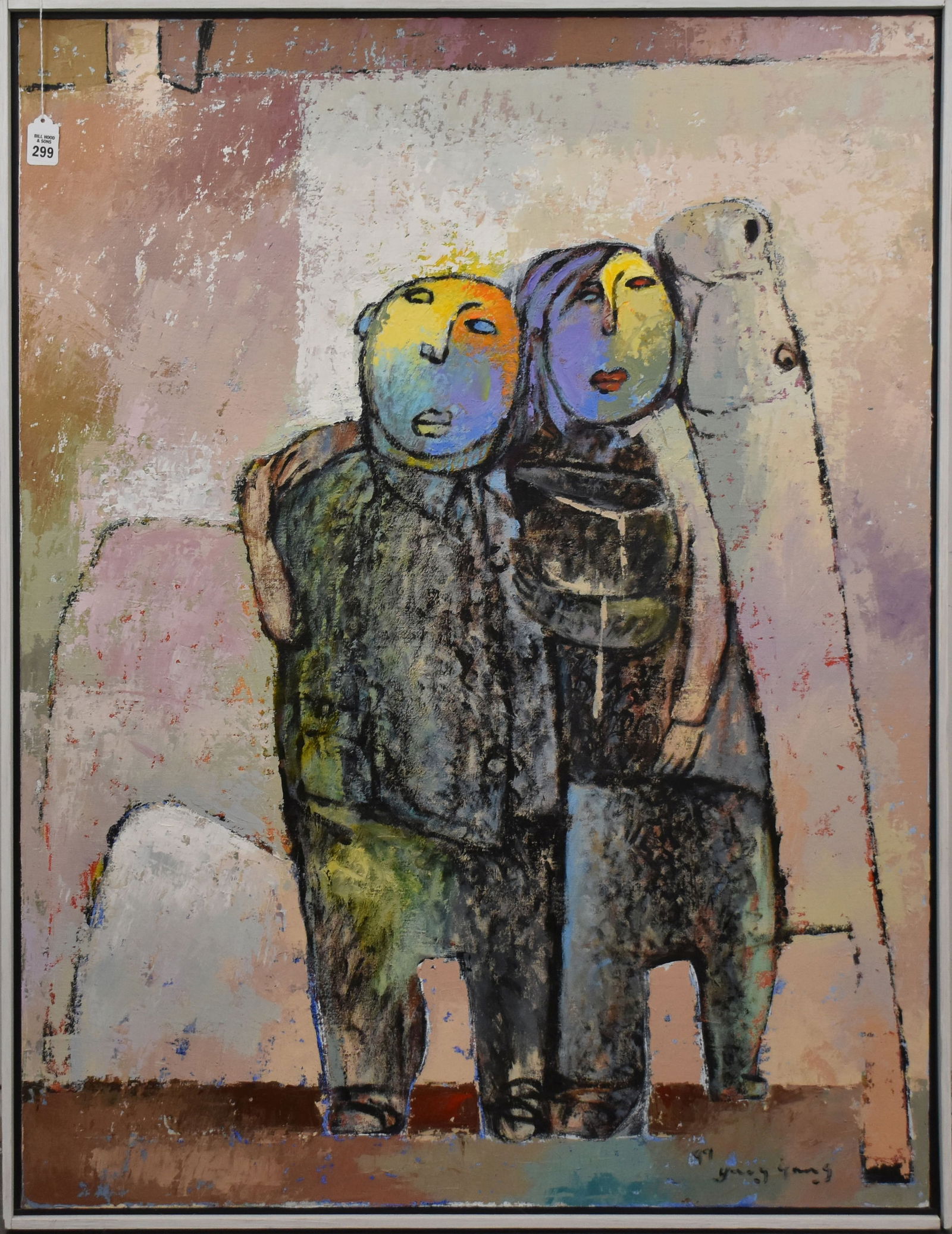 Yang Yang (Chinese born 1953 -American artist) Abstract Figures, oil on canvas, sign lower right and (1 of 4)