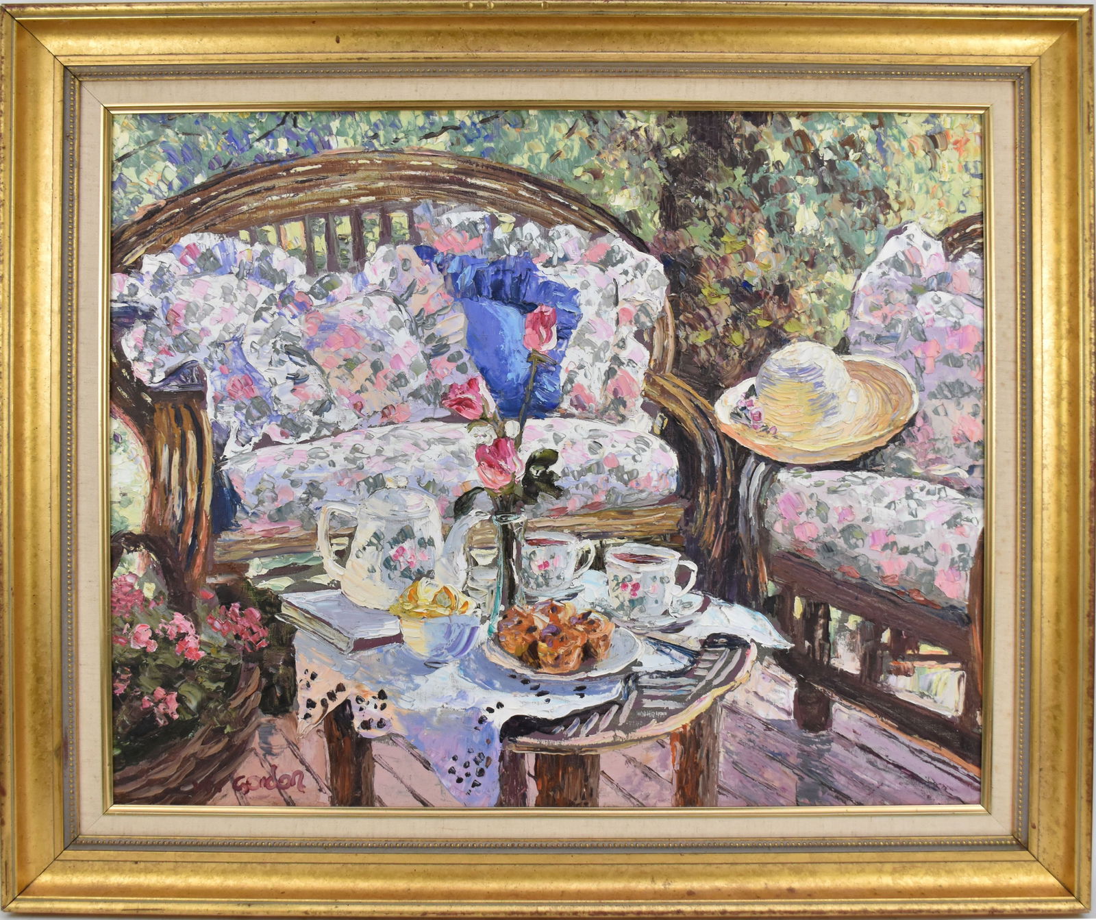 Henry Gordon Wang (China b. 1959) oil on canvas painting, tea time. 24 x 30 inches. (1 of 8)