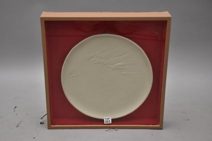 Leonard Baskin (American 1922-2000) Pottery Plate with eagle design, 13 inches diameter, signed LB