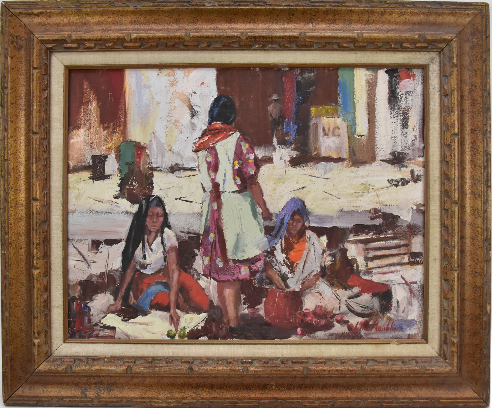 John Franklin (American, 1925-2010) oil on board, painting of a Taos Pueblo Indian woman, 18 x 24 (1 of 9)