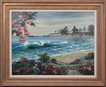 Large coastal landscape by N. Lancret? oil on canvas, 36 x 48 inches. overall frame size 48 x 60