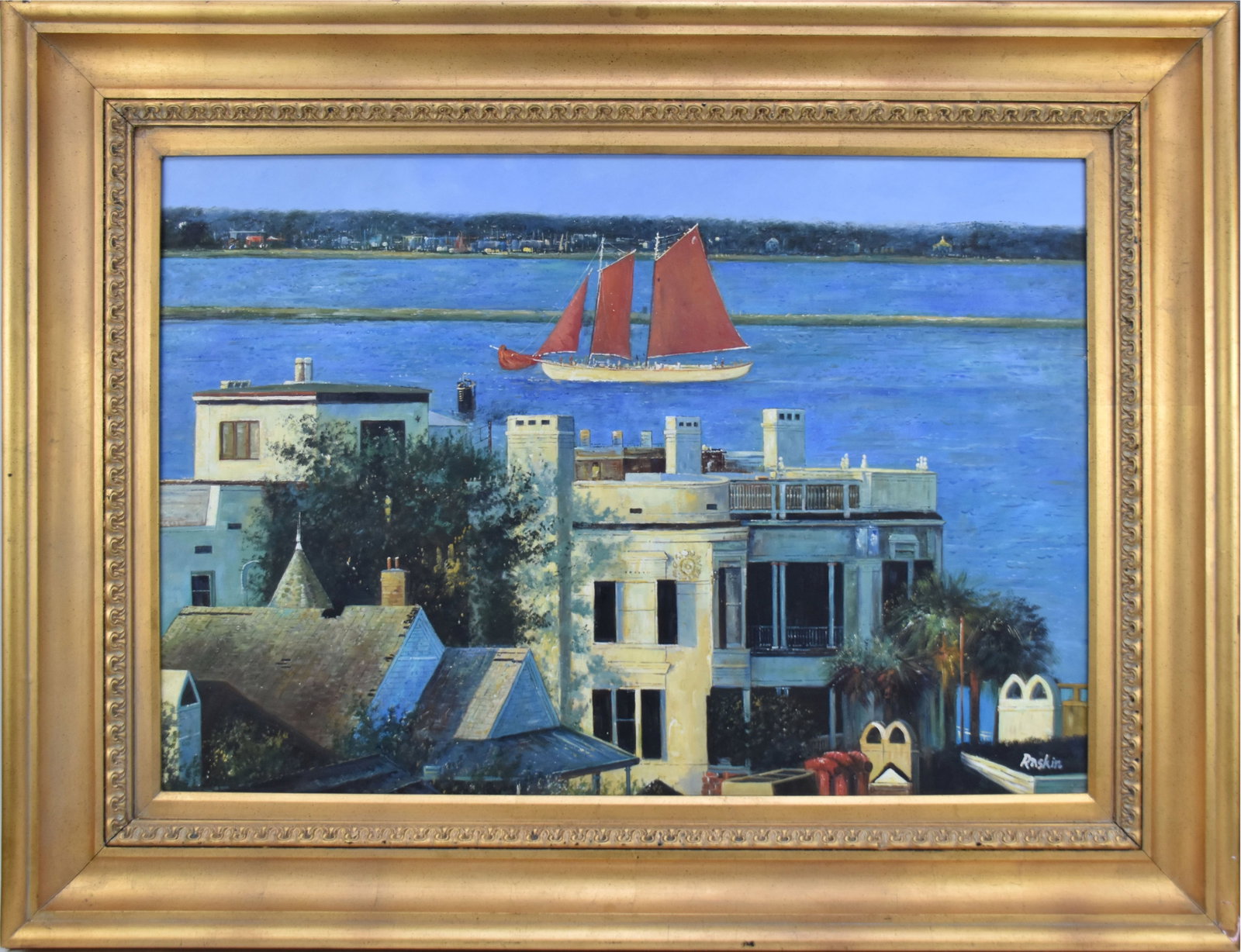 Oil on canvas, signed Raskin 24 x 36?? overall frame size 35 x 47: Oil on canvas, signed Raskin 24 x 36” overall frame size 35 x 47”