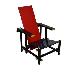 Gerrit Rietveld 'Red Blue' Chair - MCM chair, lacquered plywood. Bauhaus style chair designed in