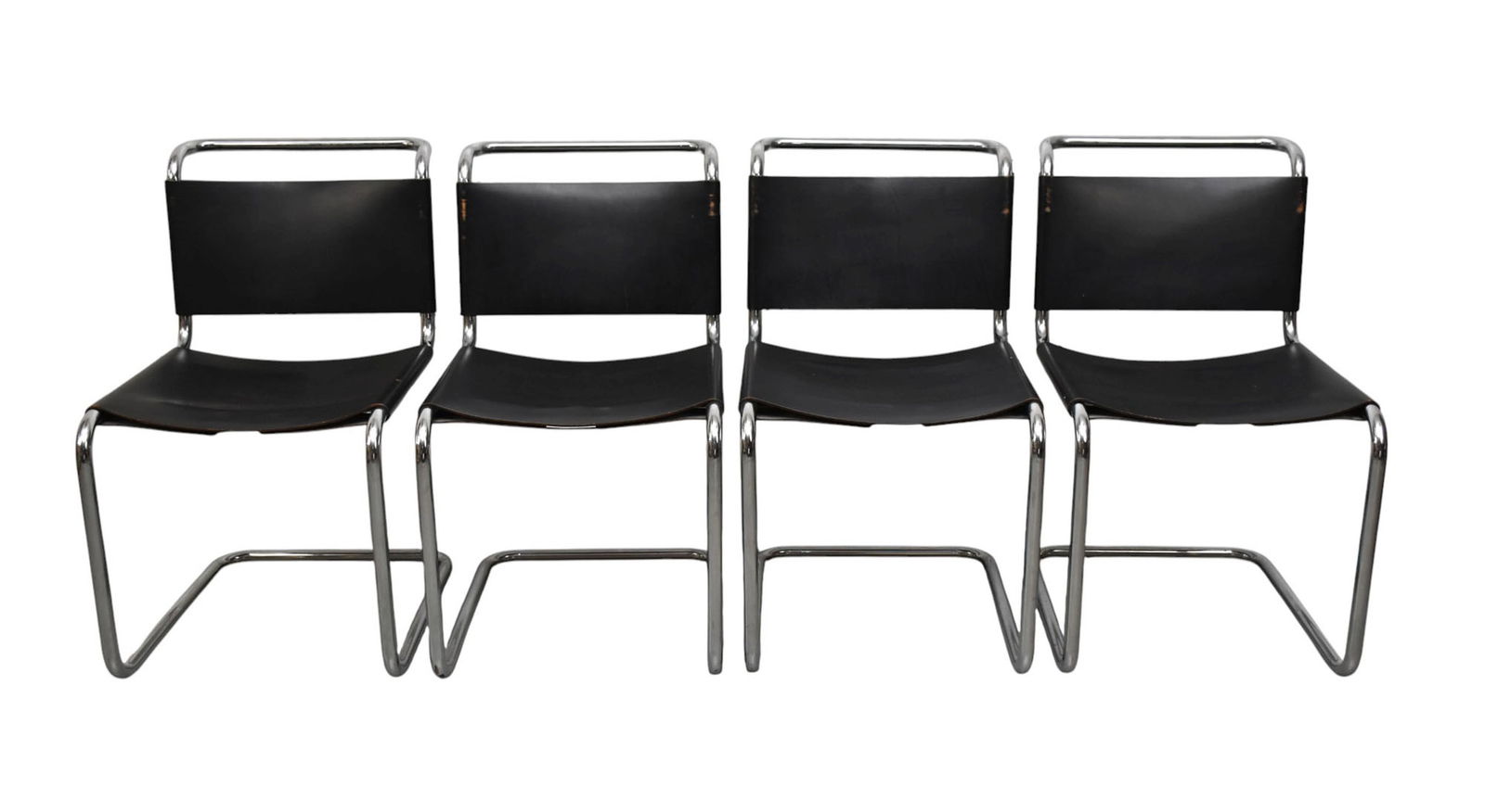Set of 4 MCM 'Spoleto' Chrome & Leather Chairs - C. 1970s. Set of four vintage cantilever sling (1 of 8)
