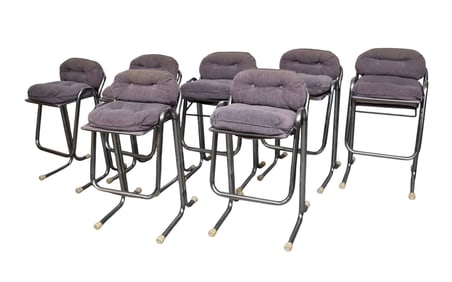Set of 7 Jerry Johnson Chrome Arcadia Bar Stools - MCM. C. 1970s. Featuring tubular chrome steel