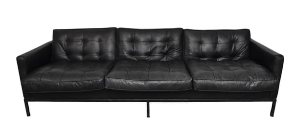 MCM Florence Knoll Leather Sofa, C. 1960s - Three-seater sofa, black leather, six cushions, leather