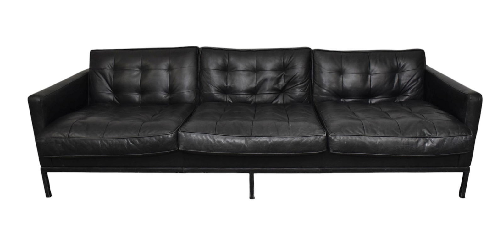 MCM Florence Knoll Leather Sofa, C. 1960s - Three-seater sofa, black leather, six cushions, leather (1 of 9)