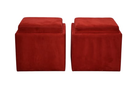 Two UNO CUBE OTTOMANS by American Leather - By American Leather Studios USA. Red Ultrasuede. On