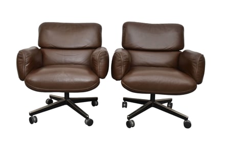 Pair OTTO ZAPH for Knoll Leather Desk Chairs - C. 1970s. Two leather office chairs designed by Otto