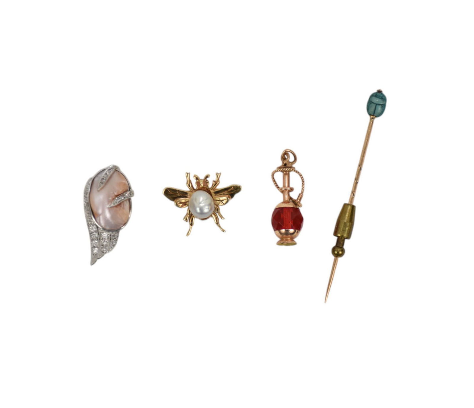 14K Yellow Gold & Platinum Lot.  3 Pins and 1 Charm. Platinum wt. 6.4grams 14K wt. 7.8 grams (1 of 3)