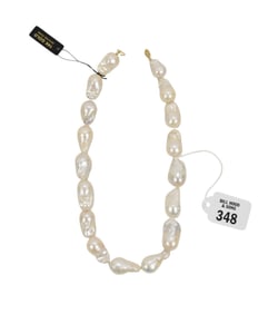 14K Yellow Gold Clasp Baroque Pearl Necklace 18"