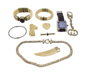 Sterling Silver & Costume Jewelry Lot. David Yurman Brooch 14K & Sterling Silver, Stainless Steel