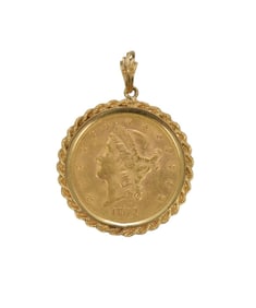 1893 Liberty Head $20 Gold Coin. In 14K Yellow gold bezel.