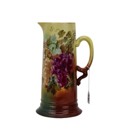 Large Handpainted grapes and floral Limoges Tankard J.P L France signed J.F Rolyar 12" high x