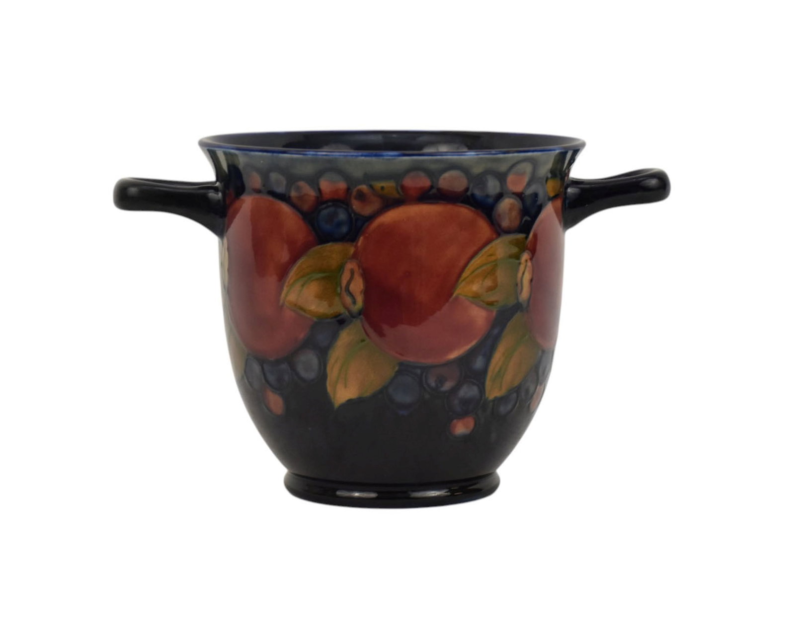 Moorcroft pomegranate 2 handled vase 5.25" x 8" wide x 6" deep: Moorcroft pomegranate 2 handled vase 5.25" x 8" wide x 6" deep