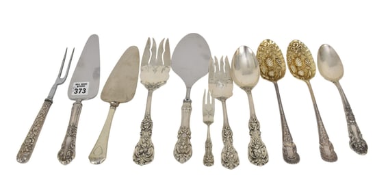 11 Pcs. Assorted Flatware, 5 Sterling Serving Pcs. (4 are Francis I) 14 ozt, 4 Assorted Serving Pcs.