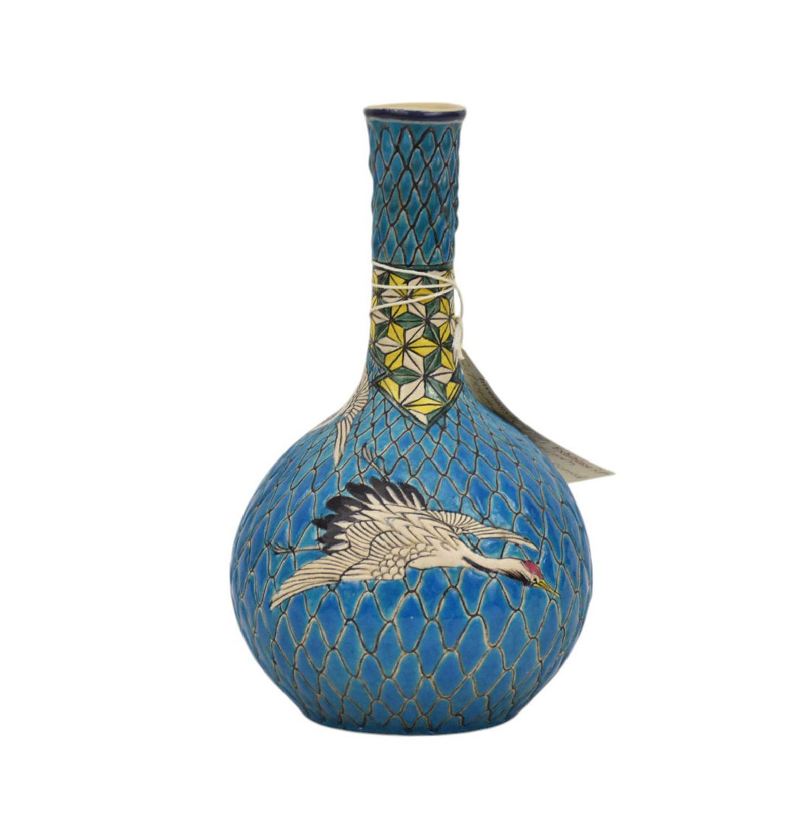 Blue Japanese satsuma vase with birds and flowers circa 1900's 7" high x 4" dia (1 of 6)