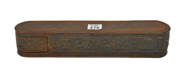 Vintage incense stick box with Hammered Copper banding with floral design 2" high x 11" long x 2.5"