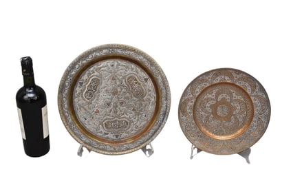 Two Fine 19th Century Islamic Damascene Silver Inlaid Trays - Middle East, Egypt or Syria. Ottoman
