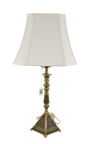 An Islamic Damascene Silver Inlaid Brass Base Lamp - Egypt or Syria. An antique brass candlestick