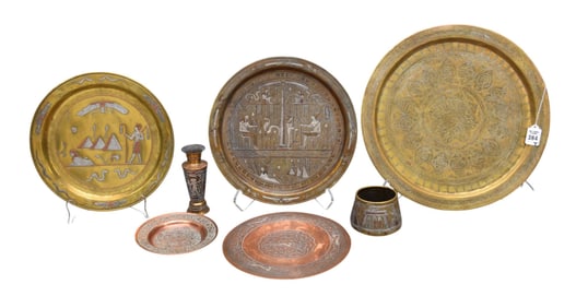 Group of Cairoware, Silver Inlaid, Copper & Brass Articles - C. Early-mid 20th century. Egypt, Syria